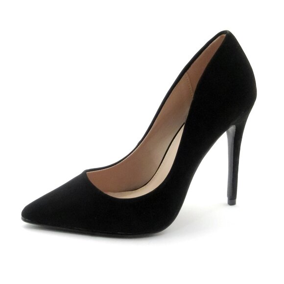 LURNYET BLACK NUBUCK Women Pointed-Toe Pumps with Stiletto 4 inch Heels - Picture 2 of 5